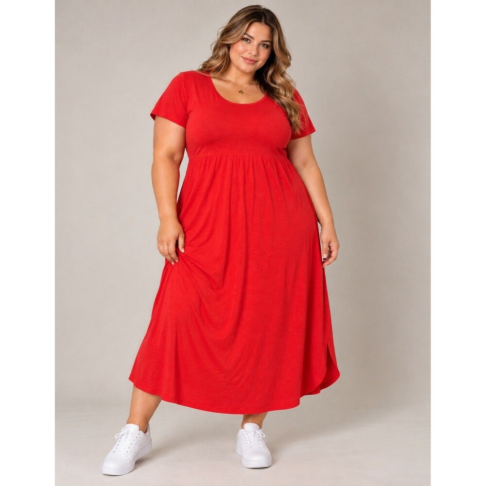 Torrid NWT Women’s 2X Red Short Sleeve Scoop Neck Midi T-Shirt Dress